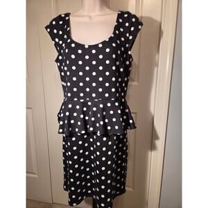 Speechless - Black Polka Dot Peplum Dress - Size L